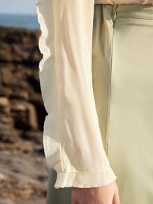 Anewsta 有褶邊的半透明紗布上衣 - 杏色 - 查看 4