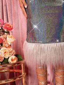 Hauture Vestido Tubo Metálico Com Acabamento Peludo Na Barra - Multicolorido - Visão 6