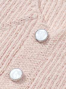 SHEIN Unity Solid Knitted Top With Button Decoration - Apricot - View 6