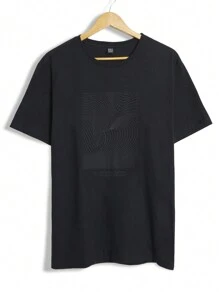 Áo thun nữ cổ tròn tay ngắn in họa tiết thường ngày - màu đen - Xem 1