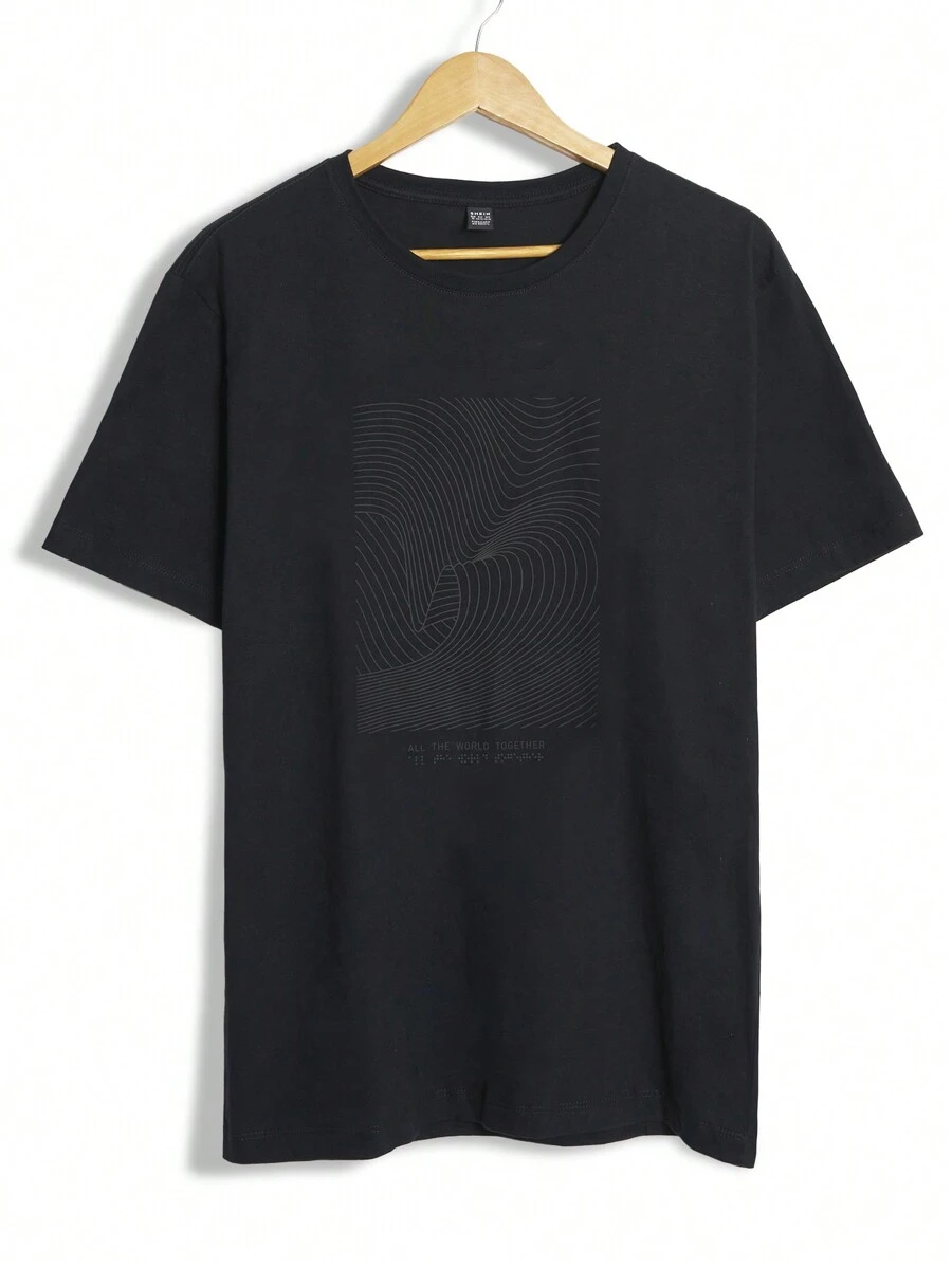 Áo thun nữ cổ tròn tay ngắn in họa tiết thường ngày - màu đen - Xem 1