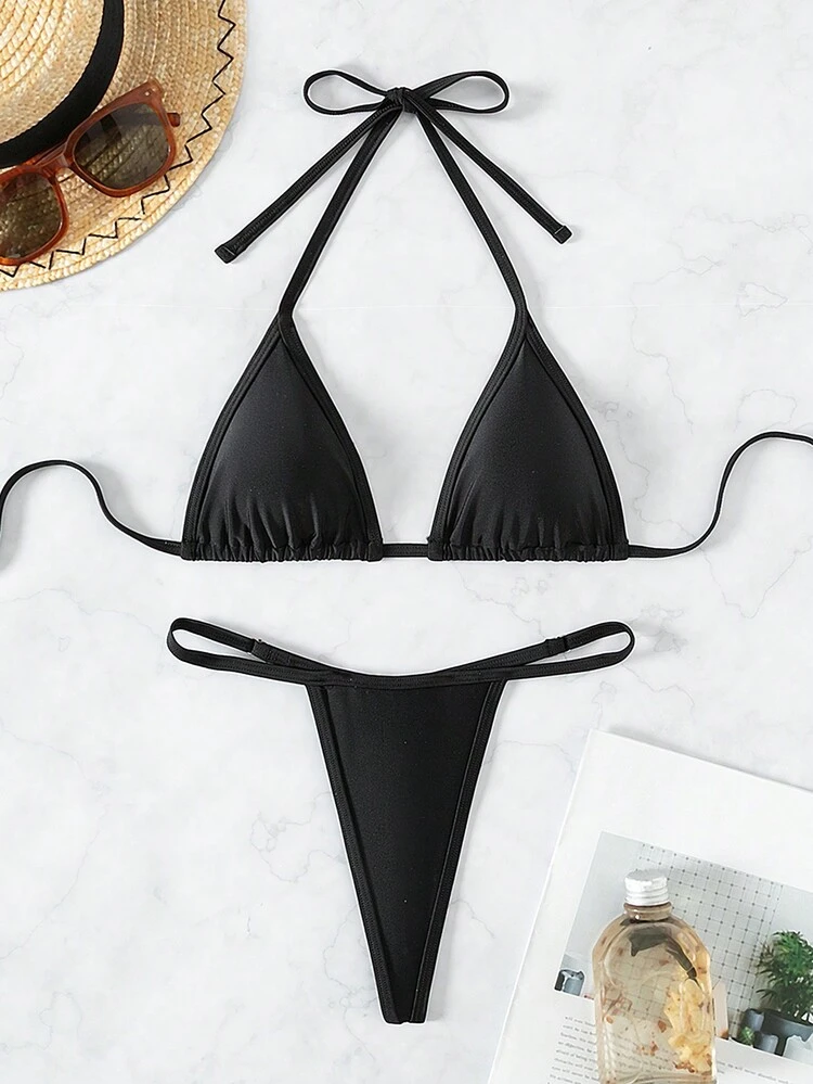 Women's Solid Color Halter Bikini Set Summer Beach