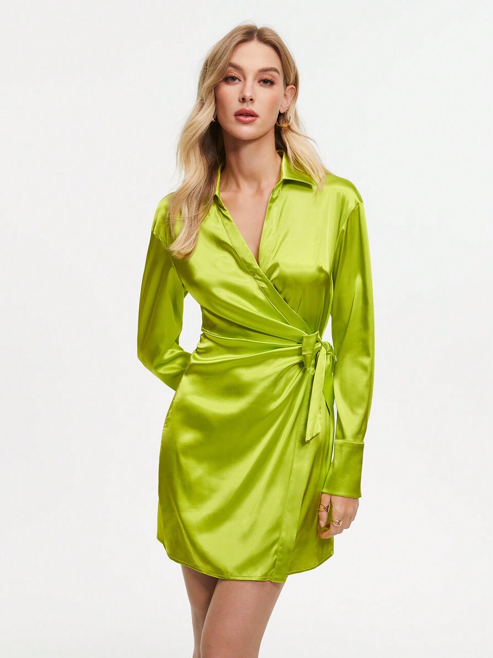 Ladies' Solid Color Wrap Tie Waist Dress