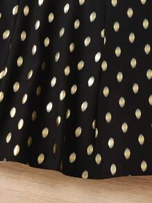 SHEIN Cô Gái Trẻ Vàng In tay áo lá sen Đầm - màu đen - Xem 3