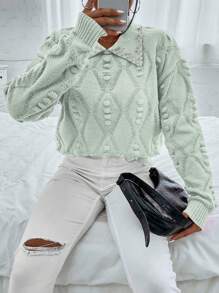 Chiquease 珠飾長袖毛衣 - 青檸色 - 查看 1