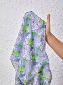 SHEIN VCAY Rompers Con Estampado Floral Tejido, Enlace Frontal Y Espalda Recortada - Morado - Ver 7