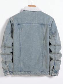 Manfinity Homme Men's Contrast Color Turn-Down Collar Thermal Lined Denim Jacket - Dusty Blue - View 2