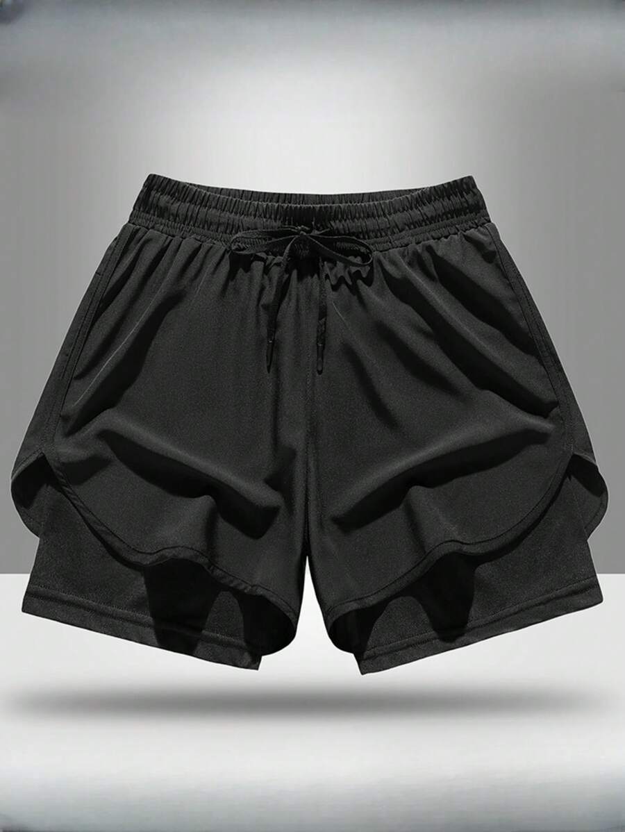 Men's Quick-Dry 2-In-1 Running Shorts, Suitable For Fitness, Outdoor, Basketball - Black - View 1