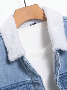 Manfinity Áo khoác denim lót nhiệt phối màu cho nam có cổ ve - Rửa trung bình - Xem 7
