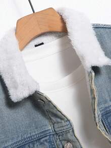 Manfinity Homme Men's Contrast Color Turn-Down Collar Thermal Lined Denim Jacket - Dusty Blue - View 4