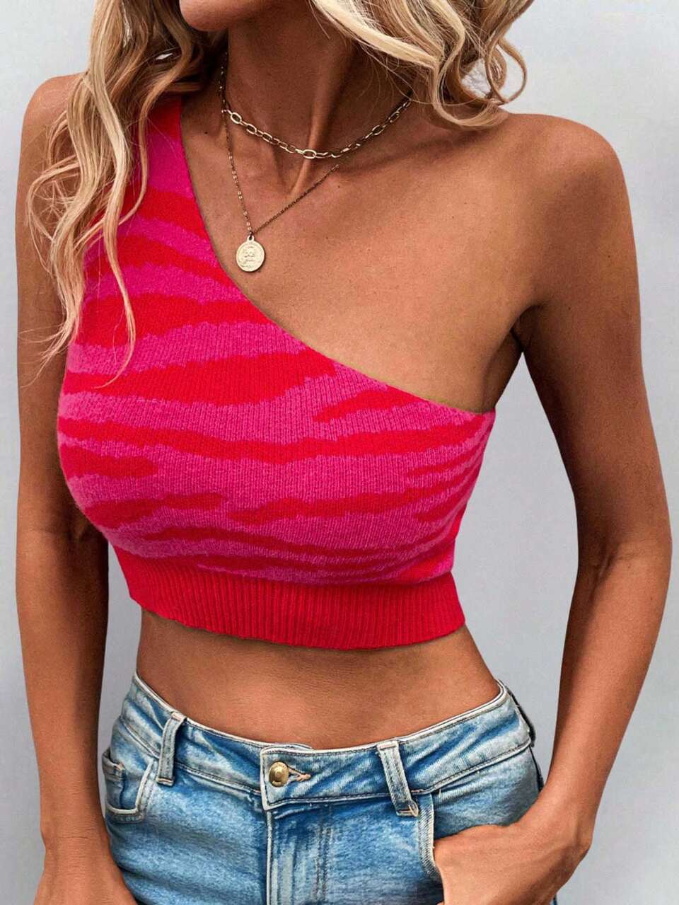 Women's One Shoulder Sleeveless Knit Top