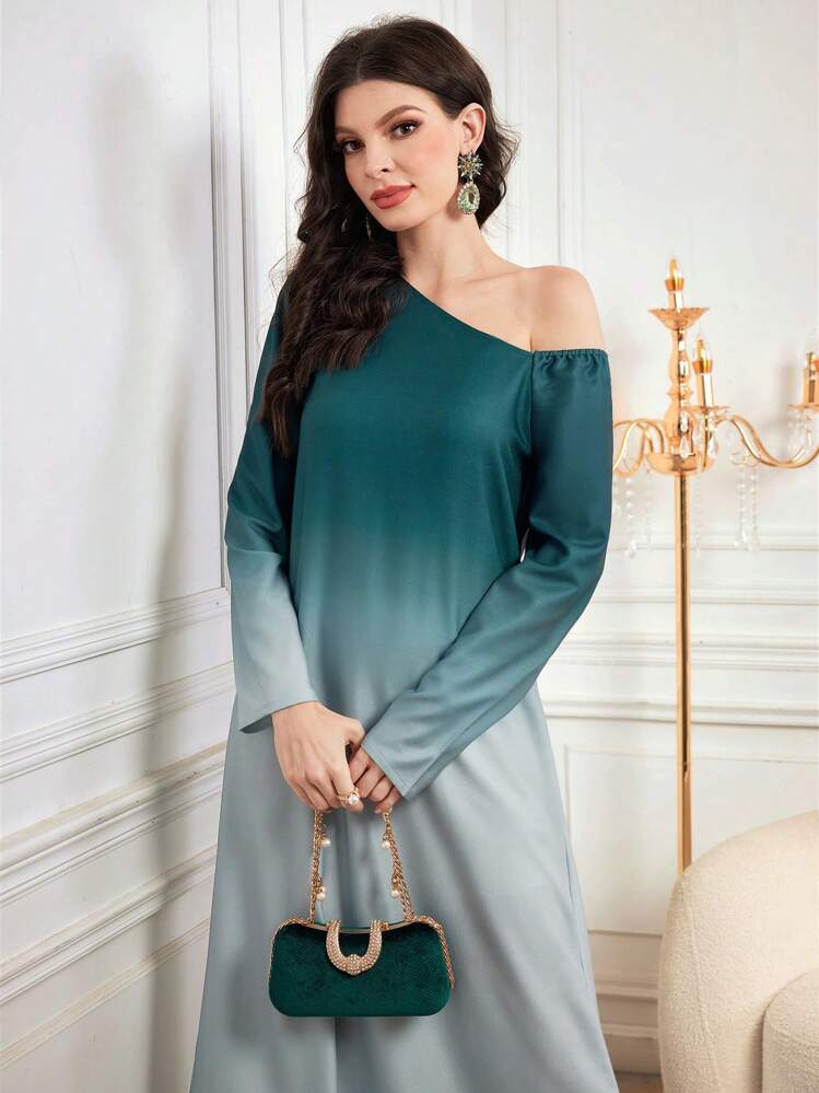 Modelyn Ombre Oblique Shoulder Women's Dress Long Evening Dresses - Multicolor - View 1