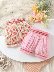 SHEIN 2入組嬰兒女童花卉信封腰裙底褲,優雅鄉村風格 - 彩色 - 查看 2