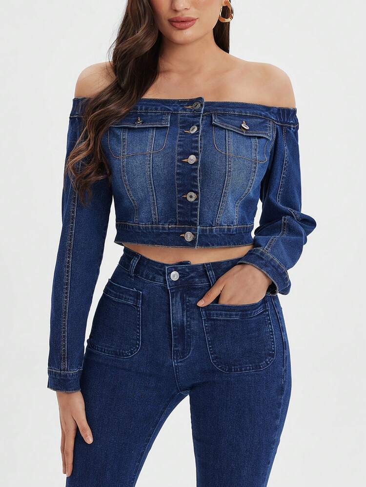 Women's Off-Shoulder Shortened Denim Top