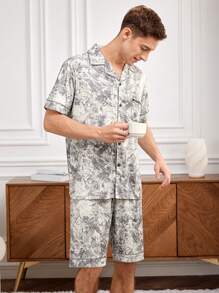 Men's All Over Print Short Sleeve Shirt And Shorts Homewear Set