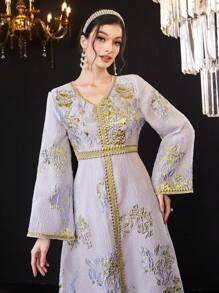 Al Najma 女士優雅印花連衣裙 - 淺灰紫 - 查看 8