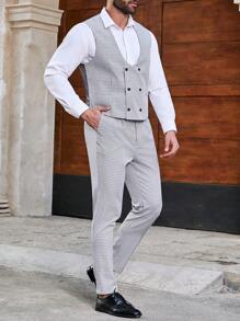 Calvornis Men's Plus Size Simple Suit Set - Light Grey - View 1