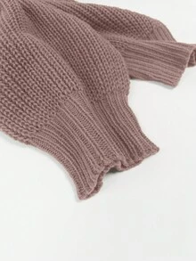 1件女士纯色休闲长灯笼袖针织开衫，秋冬季，长袖上衣，玫瑰图案粉色 - 粉色 - 查看 9