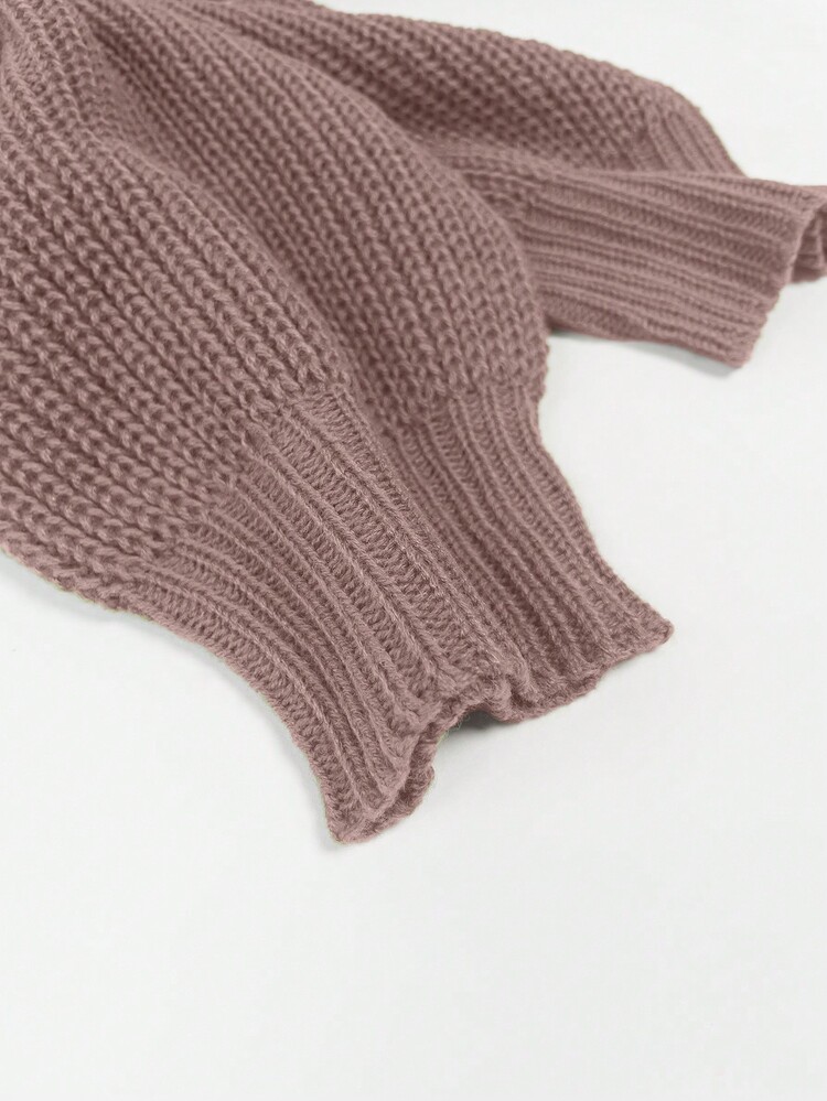 1件女士纯色休闲长灯笼袖针织开衫，秋冬季，长袖上衣，玫瑰图案粉色 - 粉色 - 查看 8