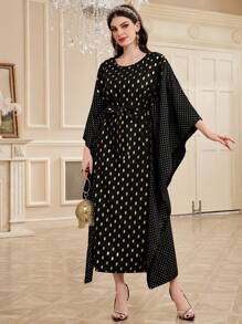 Al Najma Của phụ nữ Vàng Dấu chấm tay cánh Váy Kaftan - màu đen - Xem 3