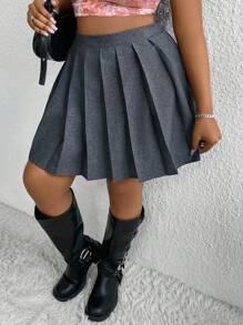 Flirla Plus Size Women's Preppy Style Pleated Skirt - Grey - View 5