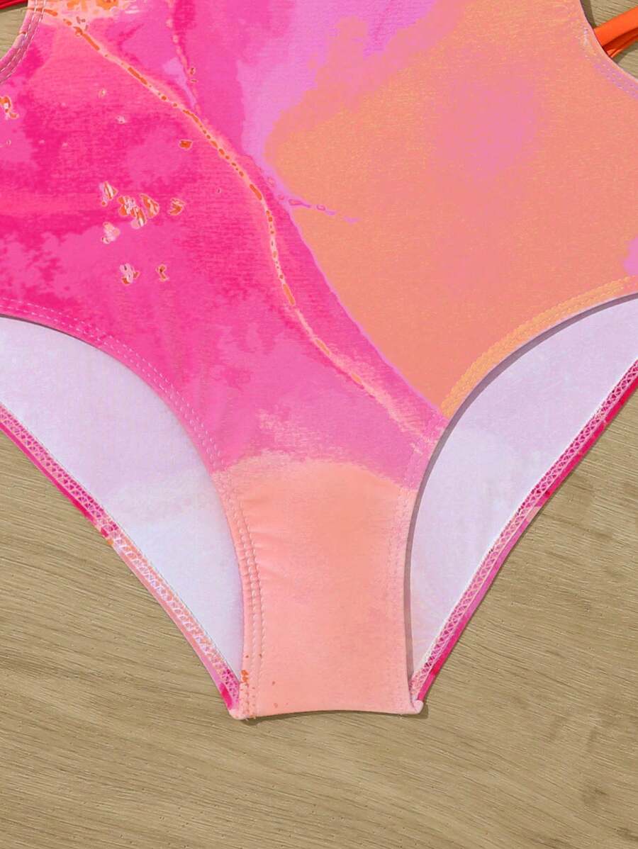 Tween Girl Marble Print Cut Out Side One Piece Swimsuit SHEIN USA