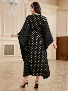 Al Najma Của phụ nữ Vàng Dấu chấm tay cánh Váy Kaftan - màu đen - Xem 2