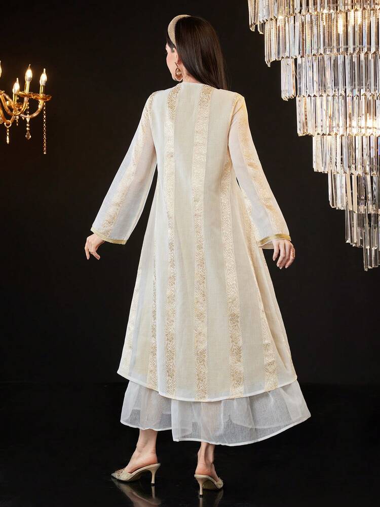 V-Neck Layered Ruffle Hem Dress