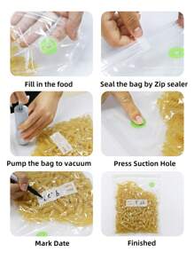 SHEIN Basic living 3Pcs Reusable Vacuum Sealer Bags for Food & Snack Storage,Meal Prep & Sous Vide with manual pump - Green - View 7