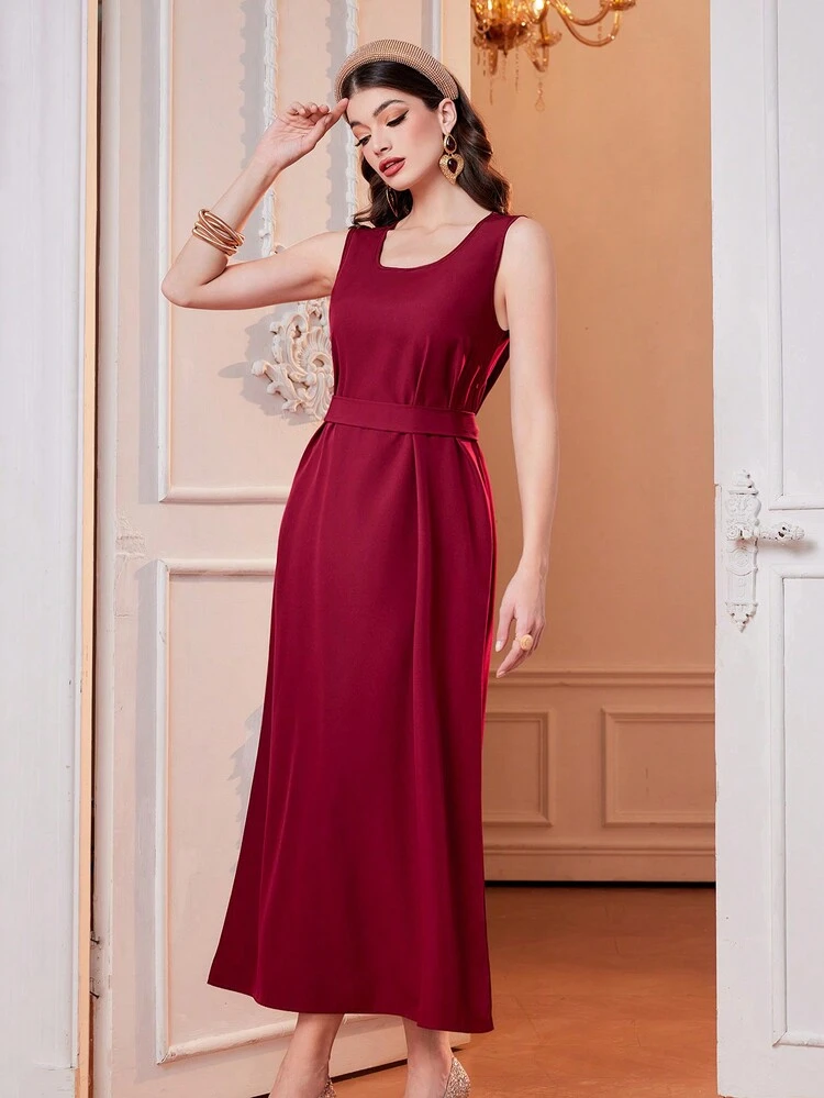 Burgundy Red Women's Furry Collar Gold Foil Print Sleeve Hem Spliced Outfit Set 2 Piece Set