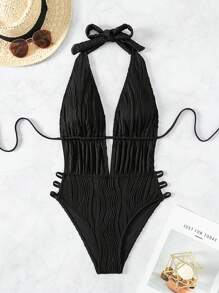 Swim SXY 女士實色開背一片式泳裝