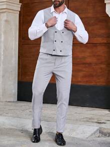 Calvornis Men's Plus Size Simple Suit Set - Light Grey - View 4