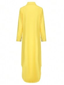 宽松休闲长袖印花衬衫领连衣裙