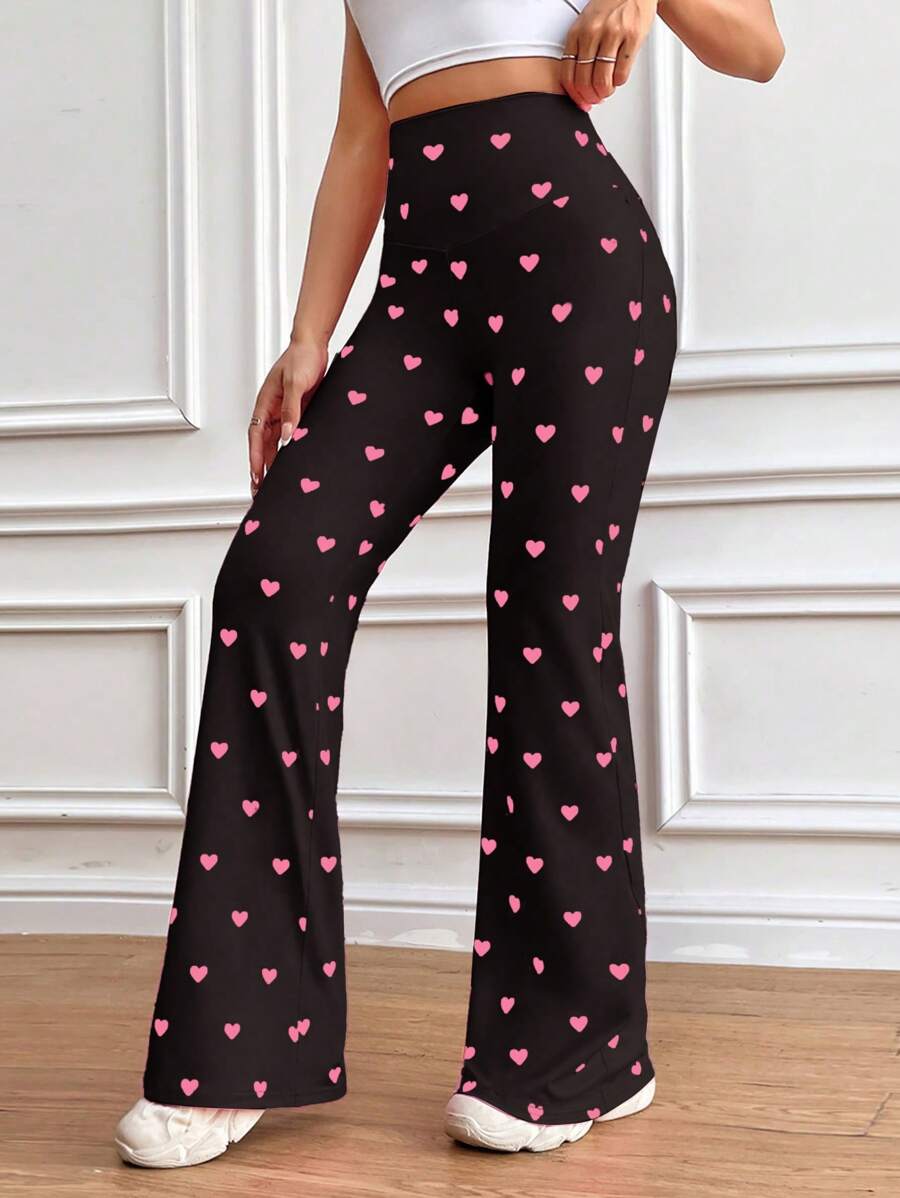 SHEIN Unity Women's High Waisted Pants With Heart Print - Multicolor - View 1