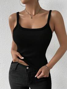 Zielony Camiseta De Tirantes Básica De Color Sólido Para Mujeres