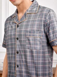 Men's Plaid Short Sleeve Pajama Set - Blue - View 7