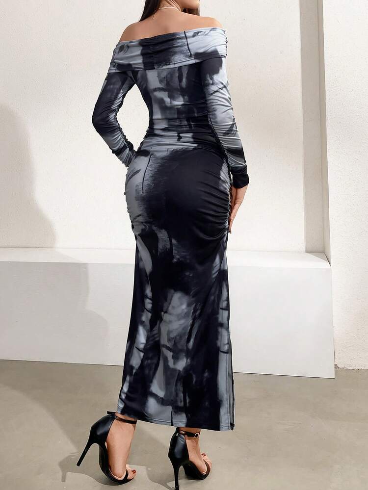 Off Shoulder Tie-Dye Dress Maxi Women Outfit