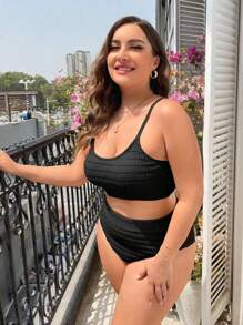 Swim Vcay Bộ bikini lưng cao rắn chắc đi biển mùa hè - màu đen - Xem 4
