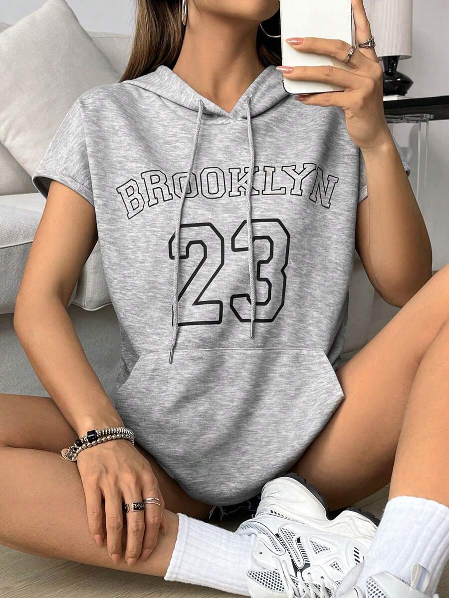 SHEIN Unity Women's Short Sleeve Hoodie - Grey - View 1