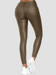 Apperloth A Pantalones ajustados de talle alto PU - Caqui - Ver 2