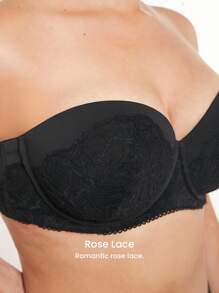 LUVLETTE Lingerie Strapless Push-Up Black Lace Push Up Half Bra - Black - View 6