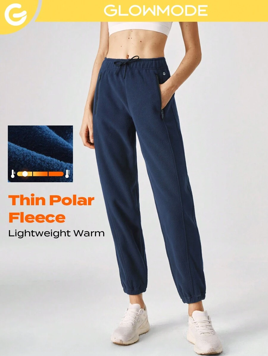 GLOWMODE Thin Polar Fleece Street Chic Winter Pants With Zip Pocket Comfortable Warm Fall Winter - Dark Blue - View 1