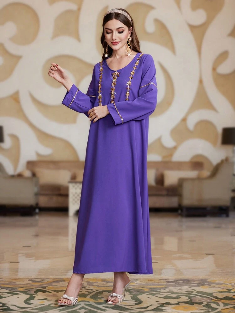 Women's Jewel Decor Long Sleeve Arabic Style Dress