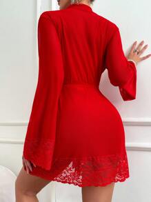 SHEIN Women's Sexy Lace Splice Lingerie - Red - View 2