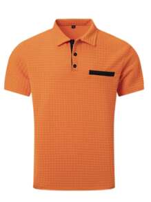 Camisa Tipo Polo De Manga Corta Y Textura Para Hombre - Naranja - Ver 2