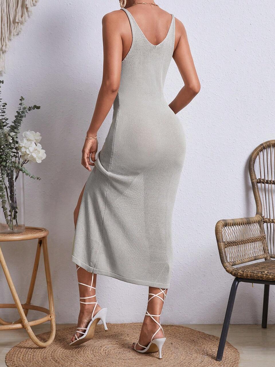 Women's Sleeveless Sweater Dress With Side Split Hem
