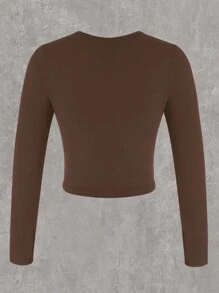 INAWLY Camiseta crop unicolor fruncido lateral