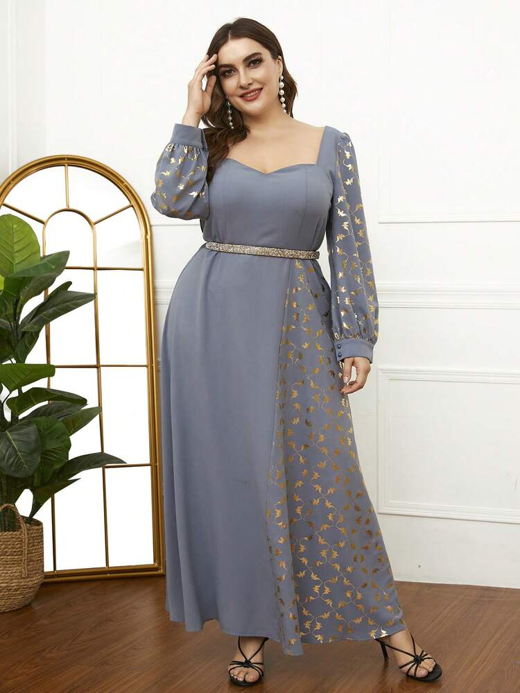 Plus Size Comfortable Elegant Sweetheart Neckline Long Sleeve Dress