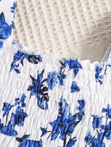 Vestido de manga corta y línea A con estampado floral azul para bebé niña - Azul - Ver 6