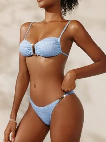SHEIN X Clarissa Marchese SHEIN Swim Solid Textured Tie Backless Bikini Set Summer